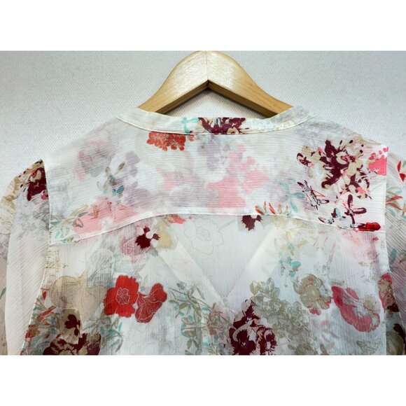 Eddie Bauer Womens Floral Button-Up Blouse Top Size MP Multicolor Sheer Boho - Picture 14 of 14